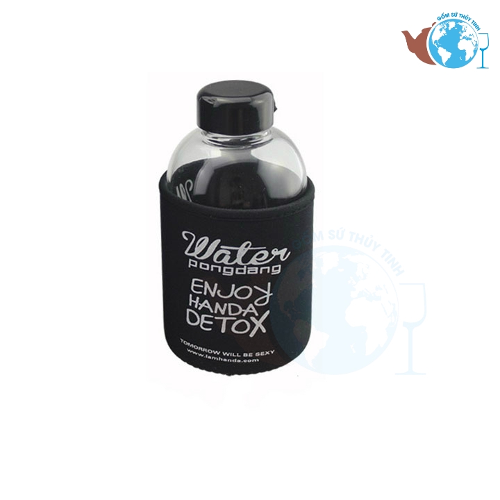 Bình thuỷ tinh DETOX PONGDANG 600ml VỎ BỌC ĐEN