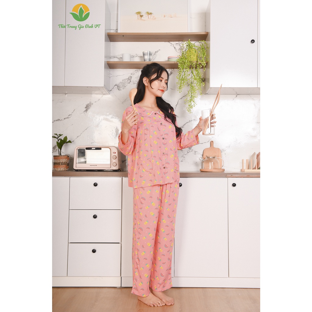 Đồ bộ Lanh mặc nhà nữ g Việt Thắng, quần dài, áo dài tay - B10.2202