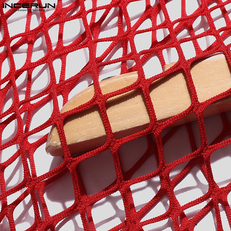 Áo lưới liền quần INCERUN xuyên thấu không tay gợi cảm cho nam