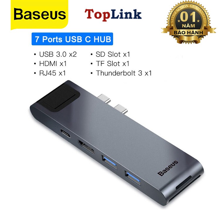 Hub Đa Năng 7 In 1 Baseus Thunderbolt 3 HUB USB C Loại Kép-C 7in1 USB 3.0 Loại C HUB