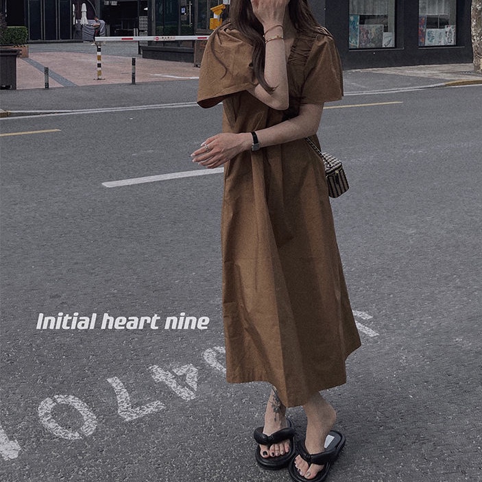 Đầm Midi Cổ Vuông Thời Trang Mùa Hè Hàn Quốc Cho Nữ