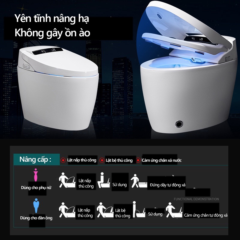 Bồn cầu thông minh dùng trong gia đình Tích hợp làm sạch diệt khuẩn Bồn cầu gia đình đơn giản
