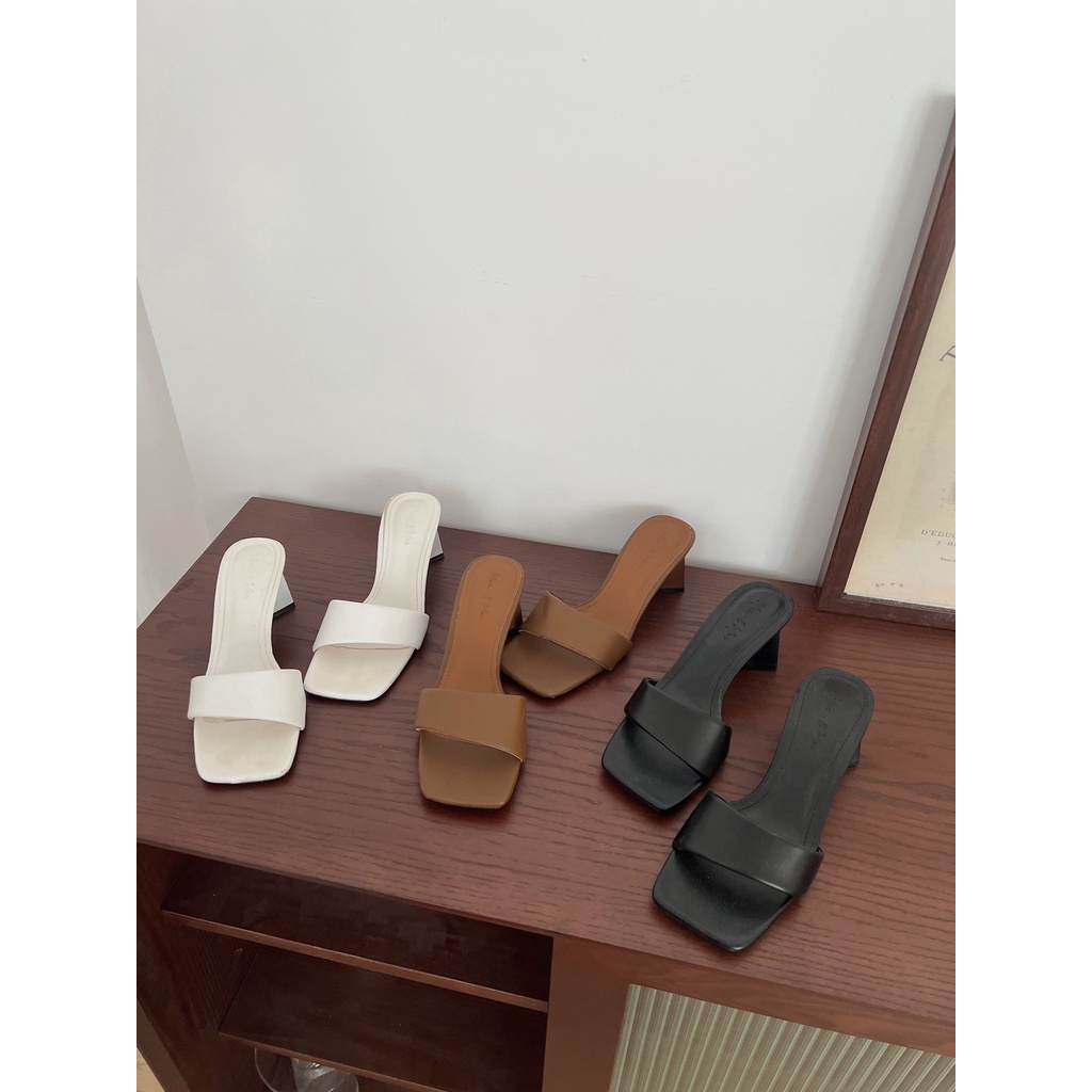 Guốc trơn đế vuông hàn 3 tông màu cơ bản dễ phối đồ G-NH01