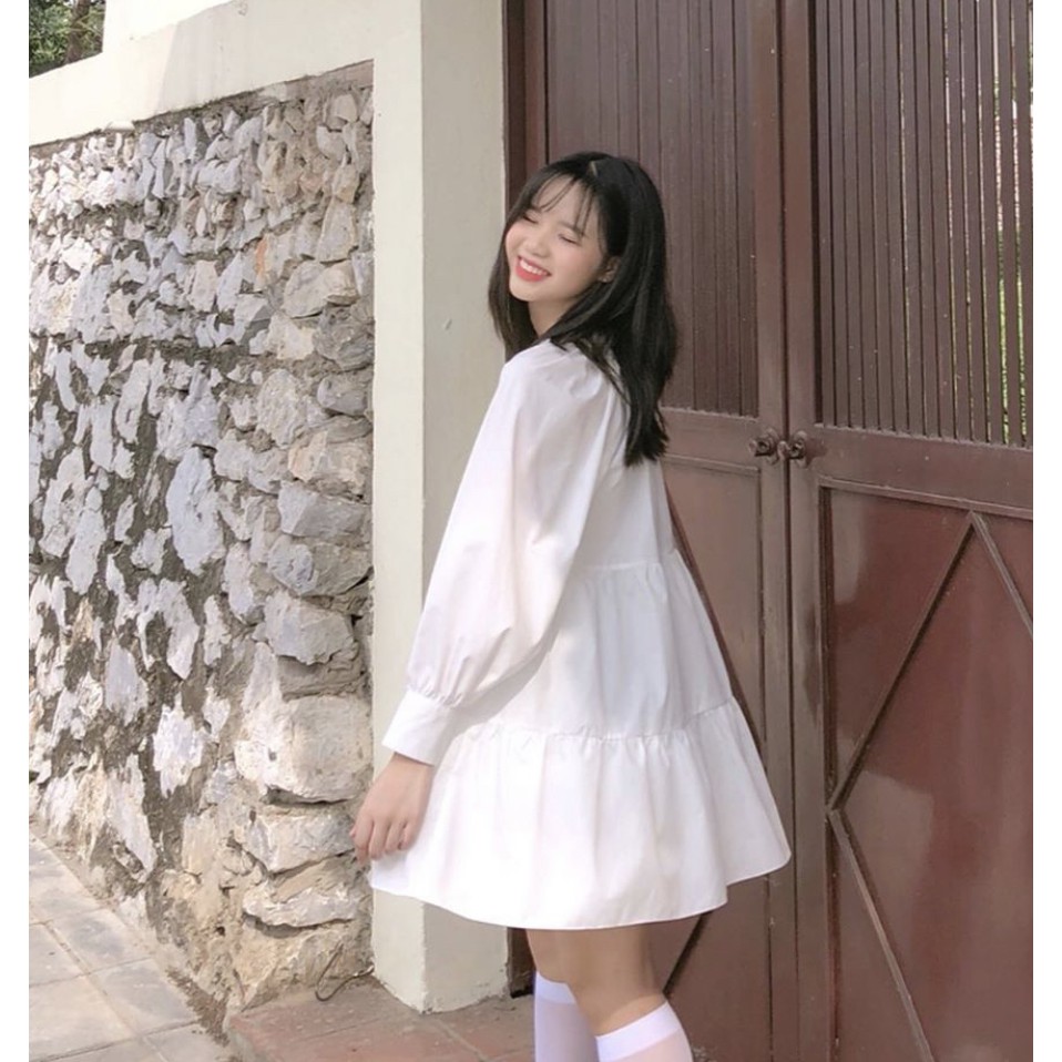 Đầm Suông Cổ Trụ Tầng Babie (TRẮNG) | BigBuy360 - bigbuy360.vn