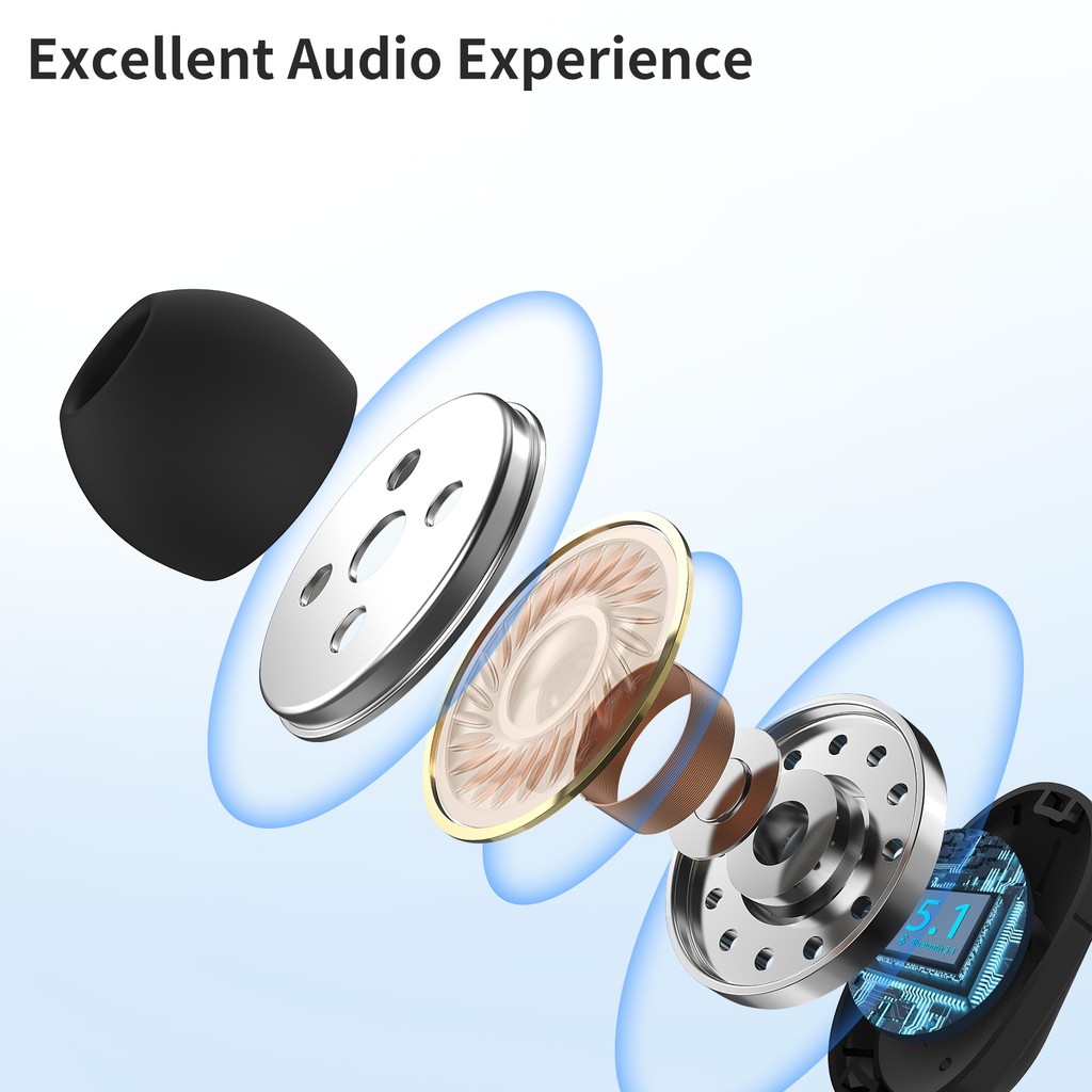 NBX Wireless Earbuds Bluetooth 5.1 Earphones S11 Smart Touch Control TWS Stereo Earphones IPX6 Waterproof In-Ear Earphones with Built-in Microphone, suitable for iPhone and Android Android, with deep bass, suitable for sports/fitness