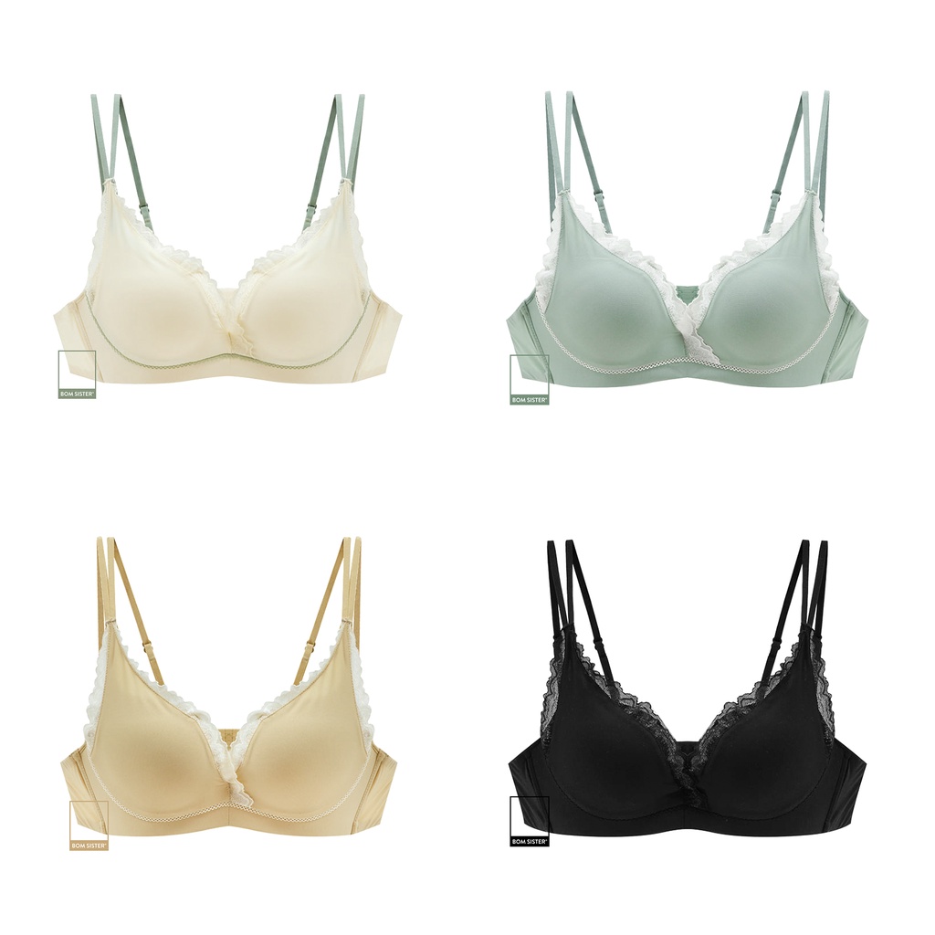 Áo lót mút mỏng không gọng thun lạnh viền ren dây vai đôi nâng ngực tự nhiên BOM SISTER A9442 | BigBuy360 - bigbuy360.vn