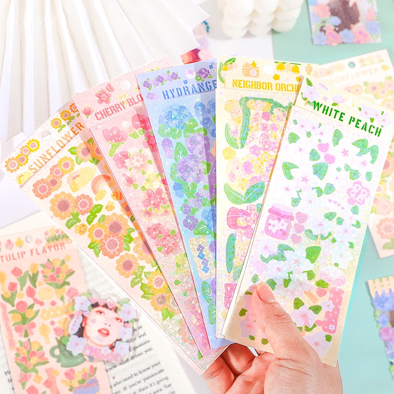 Zanmo tấm hình dán sticker hoa kim tuyến lấp lánh decor toploader