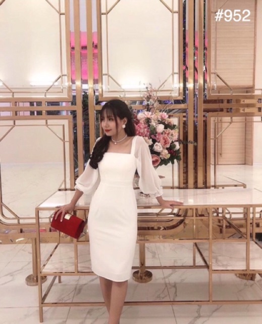 Đầm body 🌷Đầm body trắng tay voan | BigBuy360 - bigbuy360.vn