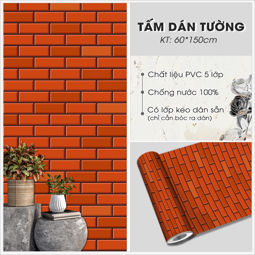 Giấy Dán Tường Giả Gạch Màu Ngói Mã (M6) | Decal Dán Tường Trang Chí Chất Liệu Decal Dán Dễ Chùi Rửa Chống Nấm Mốc Bámẩn