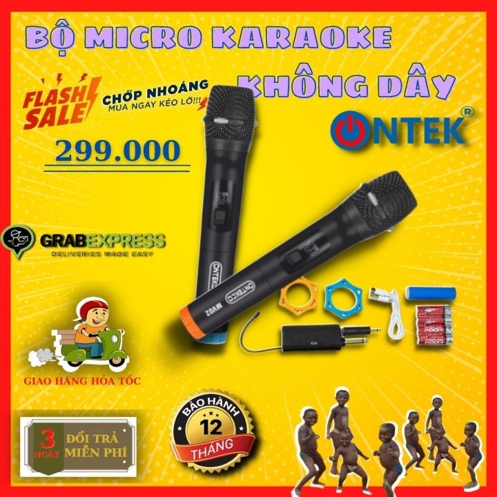[GIAO HỎA TỐC]Micro hát karaoke ONTEKCO MV02 / MV01 không dây, hút âm tốt, chống hú cho loa kéo, dàn âm thanh, loa thanh