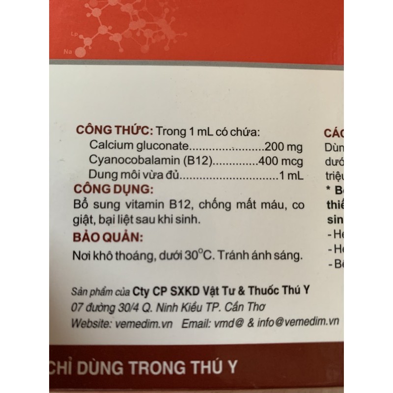 5ml Vime Canlamin - bổ sung Vitamin B12 và Canxi cho gà chọi, gà cảnh, gà tre, chó, mèo, vịt, ngan, heo, trâu, bò, ngựa