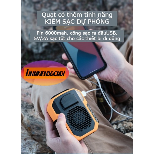 quạt mini tích điện để bàn, đeo cổ và cầm tay N15 pin 4000mah, 5 mức công suất