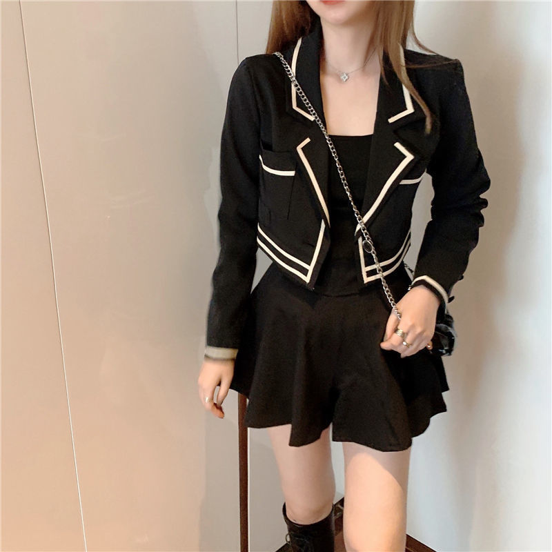 Small Tailored Suit Top Women's Short Spring and Autumn2021New Korean Style Suit Jacket+Pleated Skirt Suit