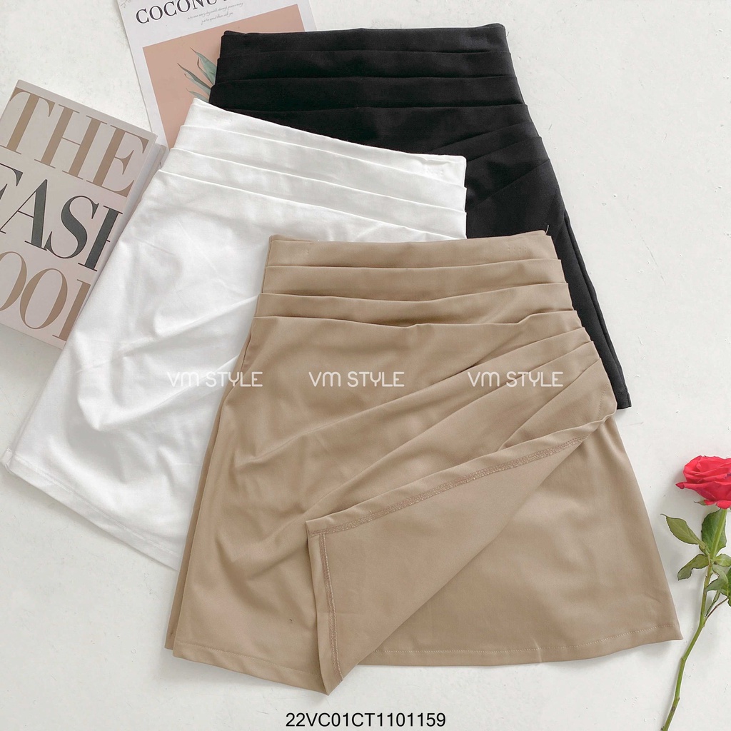 Chân váy ngắn chữ A VMSTYLE xếp ly tà kiểu -07195- 22CV01CT1101