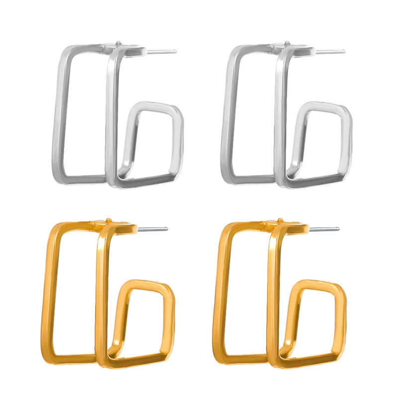 Bông Tai Hai Lớp Hình Vuông / Chữ Nhật Thiết Kế Tối Giản Thời Trang Cho Nữ