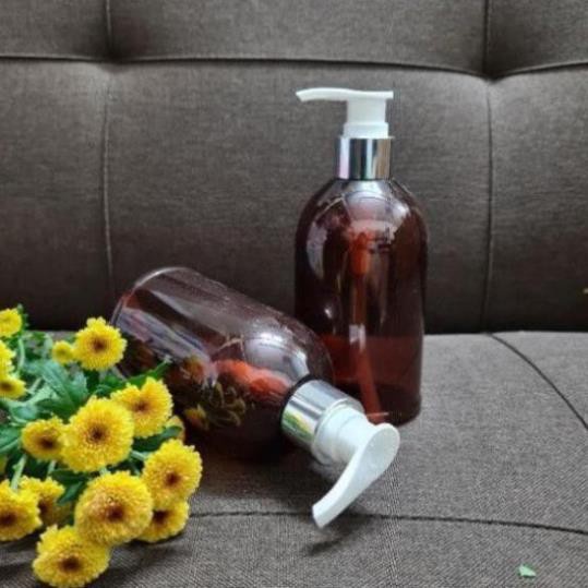 Chai Chiết Mĩ Phẩm ❤ TOP GIÁ RẺ ❤ Chai nhựa pet Nâu vòi nhấn sữa tắm Xi bạc,vàng 250ml lùn chiết mỹ phẩm , .
