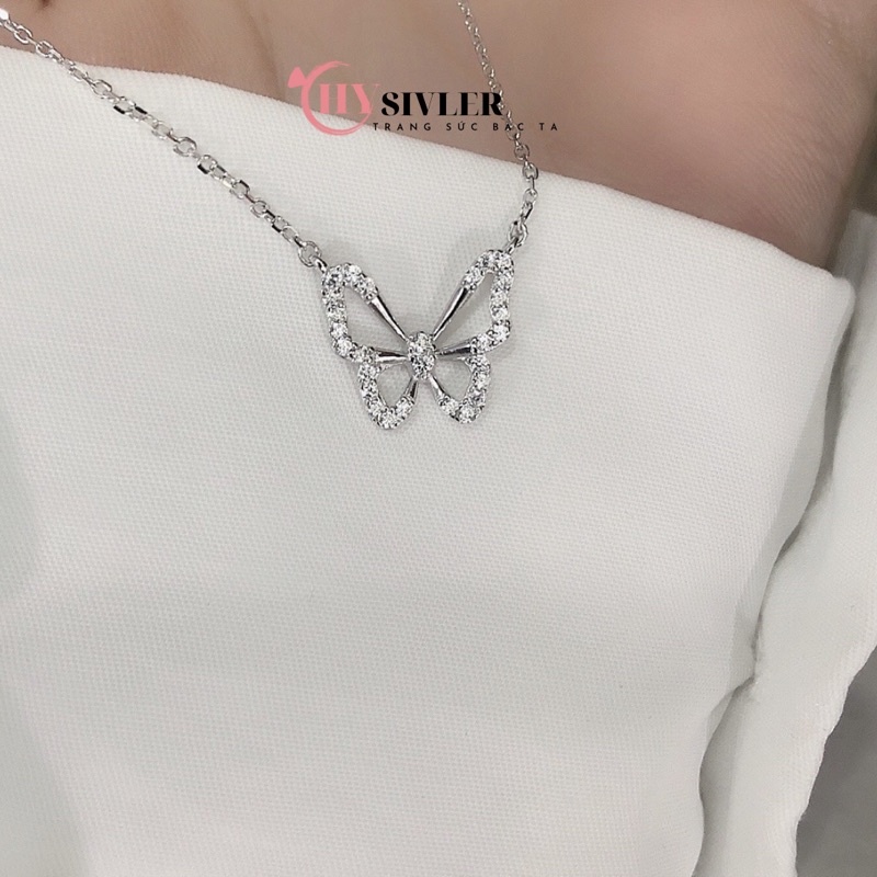 Dây chuyền bạc ta hồ điệp đính đá dây 40cm dây chuyền nữ bạc thật giá rẻ CHY SILVER