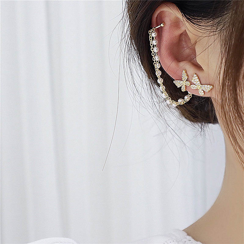 1 cặp bông tai hình bướm đính ngọc trai giả thanh lịch dành cho nữ