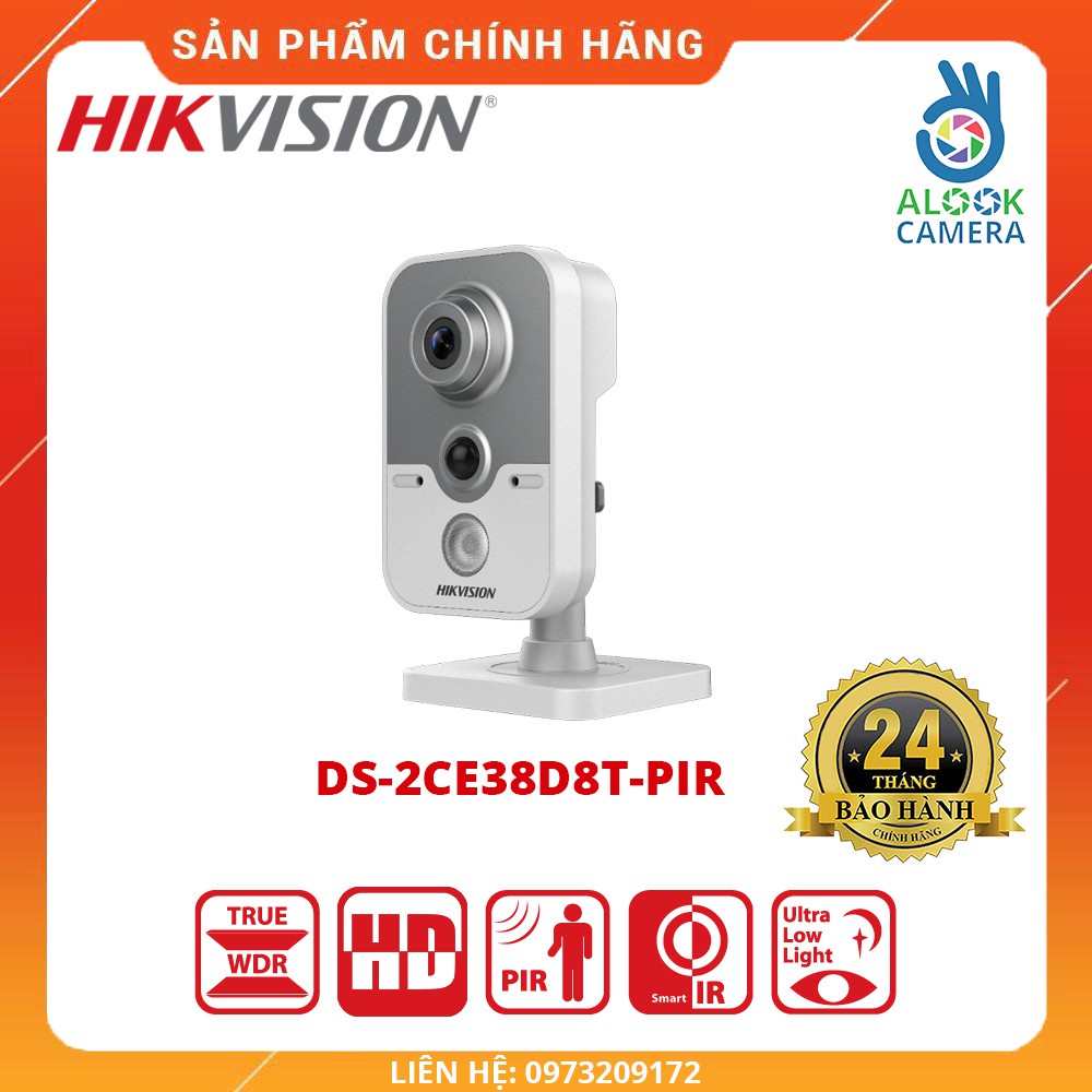 HÀNG CHÍNH HÃNG_Camera HDTVI cube 2MP DS-2CE38D8T-PIR- tích hợp cảm biến PIR + đèn + cổng báo động_BH 24 THÁNG