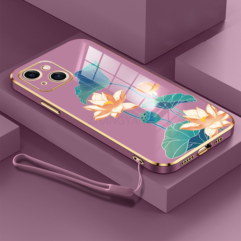 ốp lưng iPhone 13 iPhone 13 pro iPhone 13 pro max Ốp Điện Thoại TPU Dẻo Mạ Màu Họa Tiết Hoa Sen Sang Trọng
