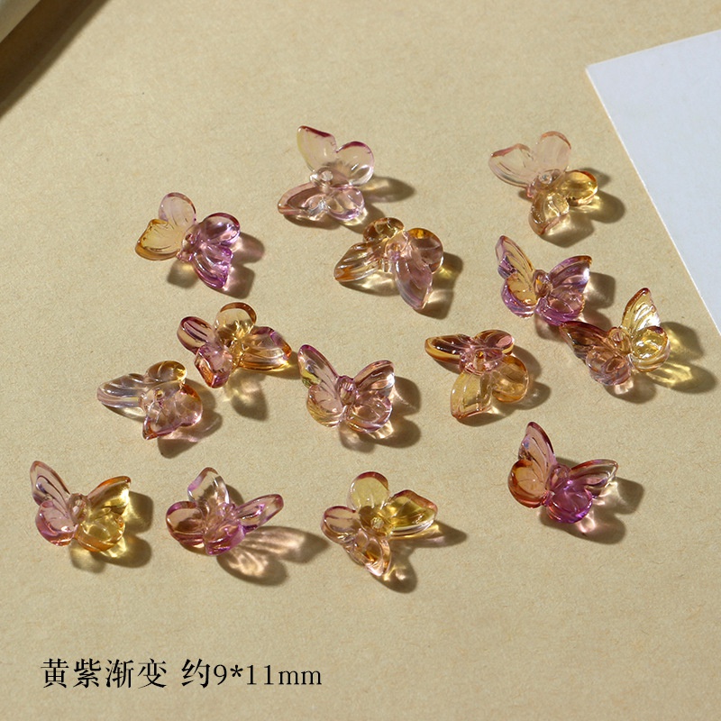 Set 10 Bông Tai Xỏ Hạt Thủy Tinh Hình Bướm Nhiều Màu Sắc Diy