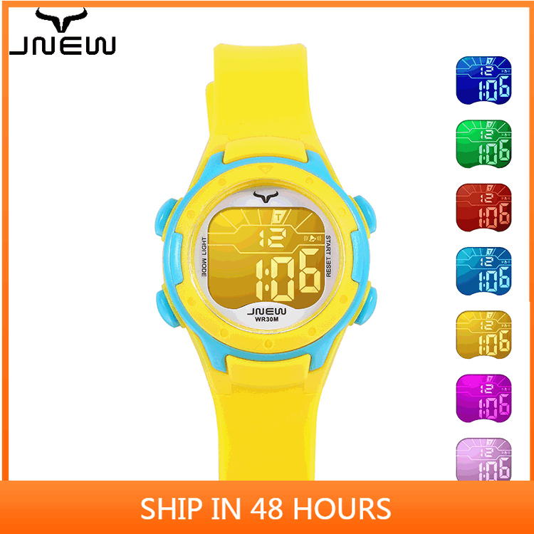 JNEW Đồng hồ trẻ em nam đồng hồ điện tử đa chức năng đơn giản đèn nhiều màu sắc đồng hồ điện tử trẻ em đồng hồ thể thao không thấm nước