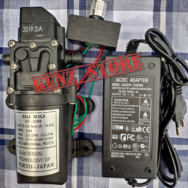 Bộ máy bơm mini 12V giá rẻ kèm nguồn 12V-5A và chiết áp (điều tốc)