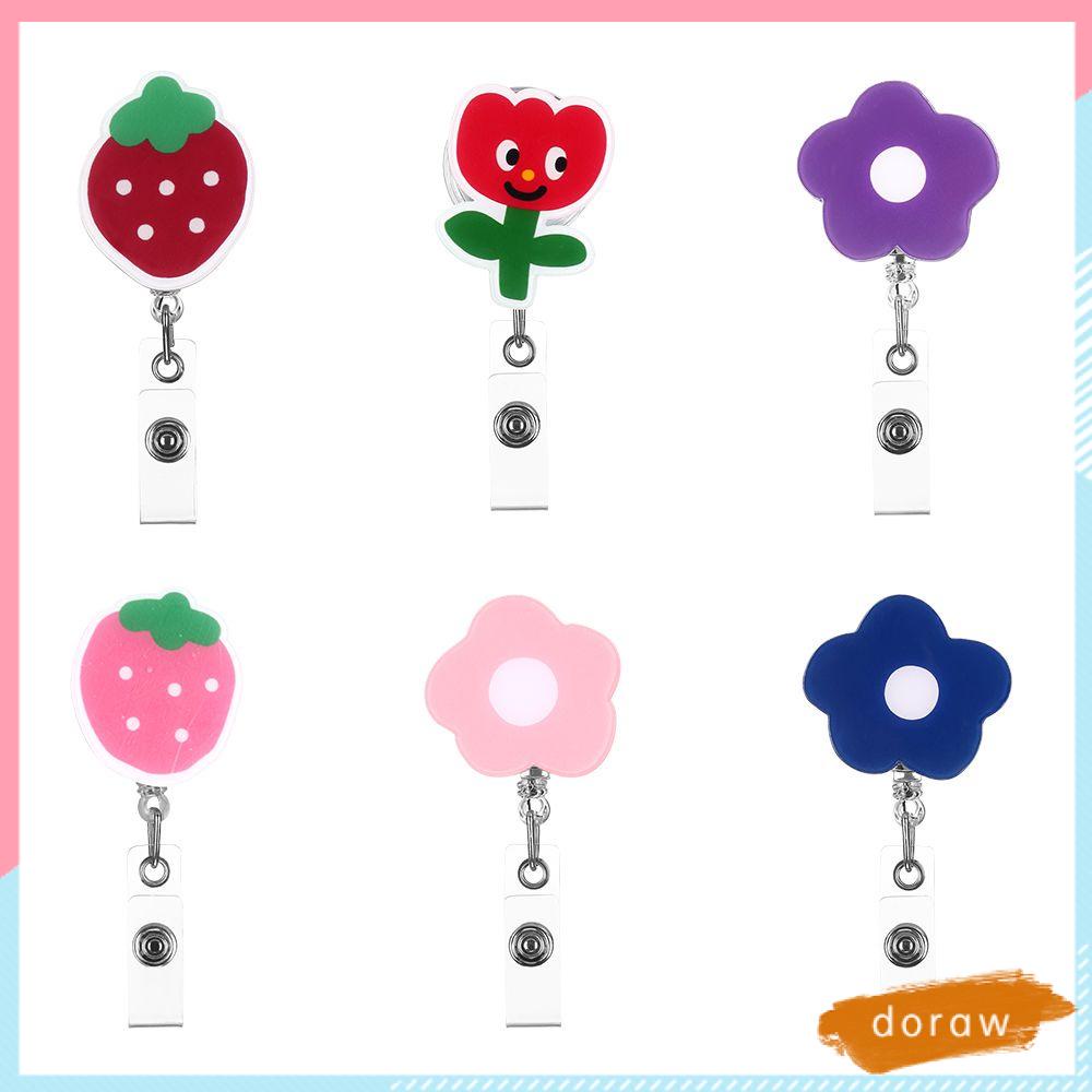 Kẹp giữ thẻ có thể thu vào họa tiết dâu tây/ hoa cho văn phòng/ bác sĩ/ y tá/ sinh viên nhiều màu tùy chọn