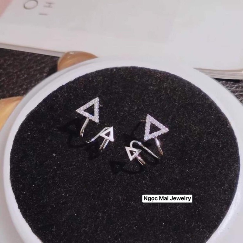 Bông tai tam giác bạc ta dáng kẹp vành mẫu mới trẻ trung sang chảnh bà - Ngọc Mai Jewelry