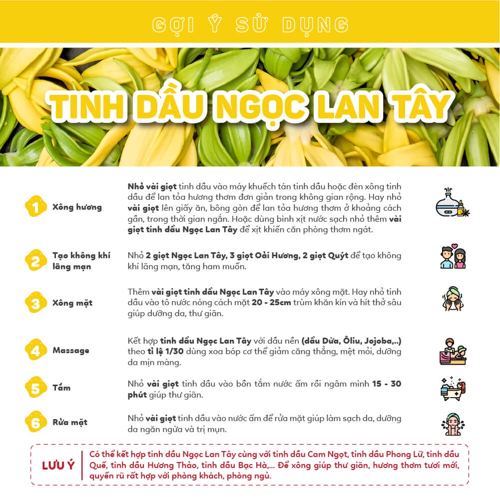 Tinh dầu xông Ngọc Lan Tây Haeva Cao Cấp,100% Thiên Nhiên, khử mùi, thanh lọc không khí, giúp ngủ ngon.Chai 10ml/30m/100