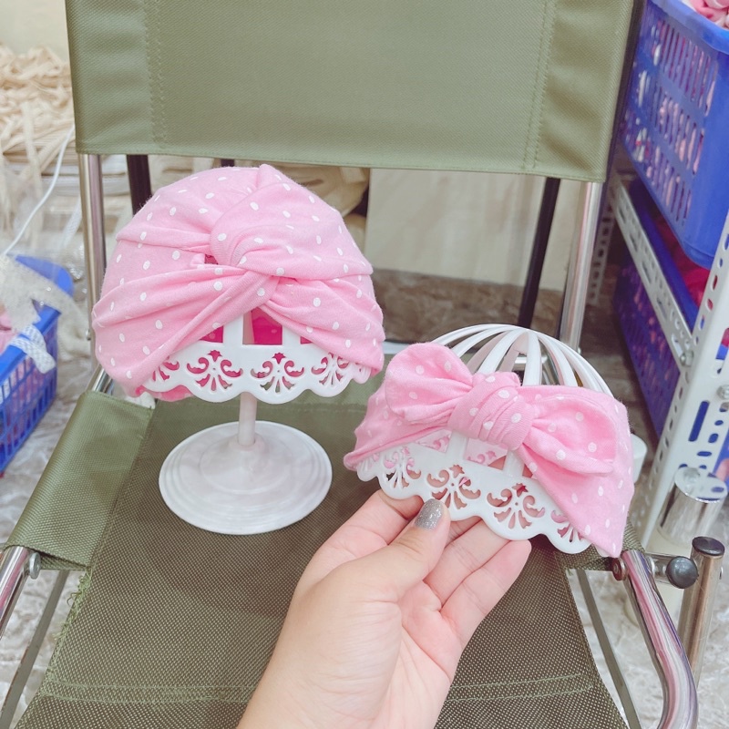 Turban hoạ tiết chấm bi xinh xắn (4-6kg.6-9kg)