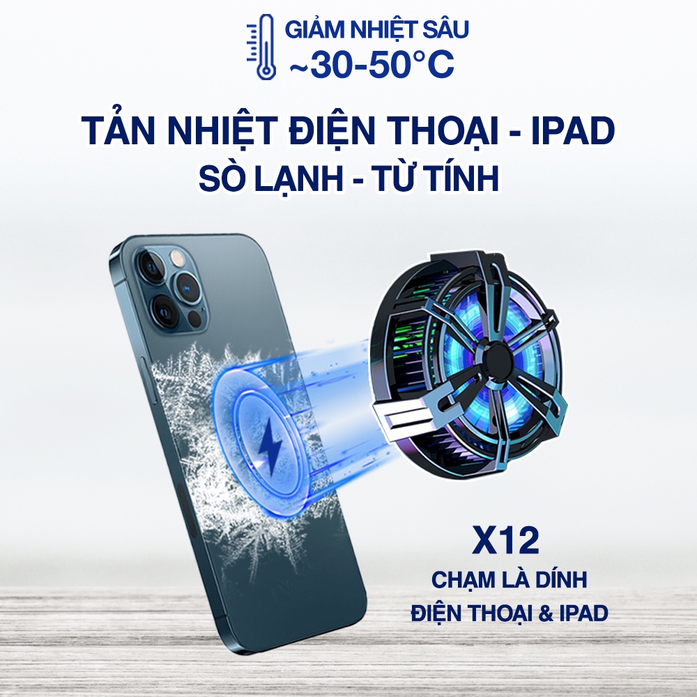 Quạt tản nhiệt điện thoại X12 từ tính nam châm - Quạt tản nhiệt sò lạnh Ipad máy tính bảng X12