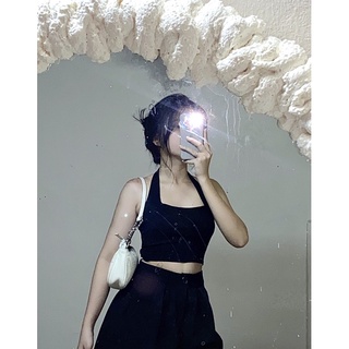Áo crop body cổ yếm /Đen