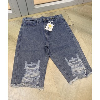 👐Quần Jeans Ngố Đai Nút Rách Nhẹ