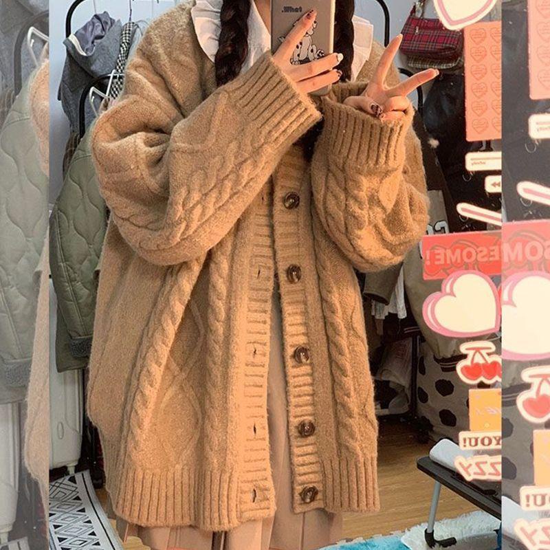 Áo Khoác Cardigan Dệt Kim Tay Dài Dáng Rộng Mềm Mại Phong Cách Nhật Bản Cổ Điển Thời Trang Mùa Thu Cho Nữ