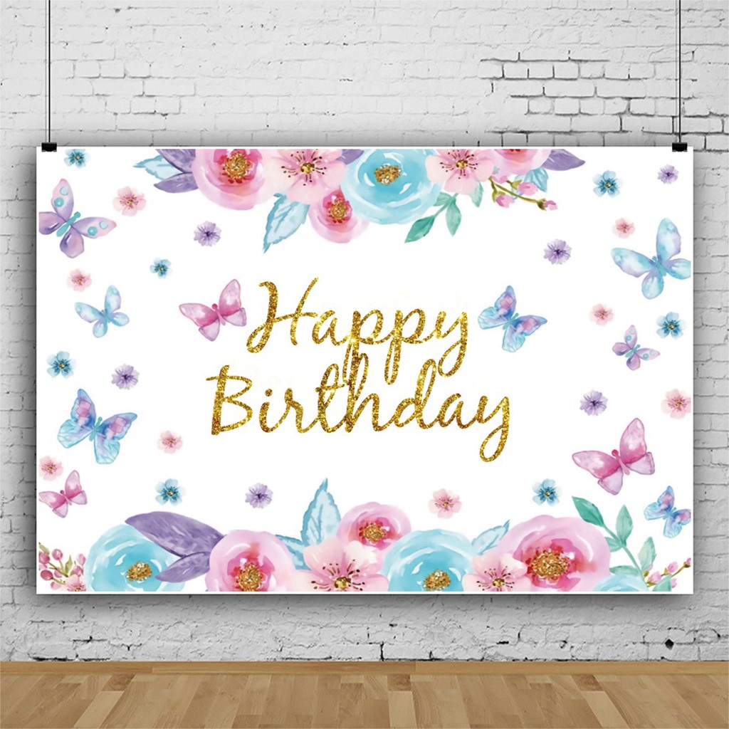 Banner Happy Birthday hot trend mầu hồng, hình ngẫu nhiên cho bé gái .