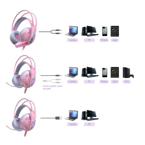 Tai Nghe Chơi Game Màu Hồng Đáng Yêu Có Mic 3.5mm | BigBuy360 - bigbuy360.vn