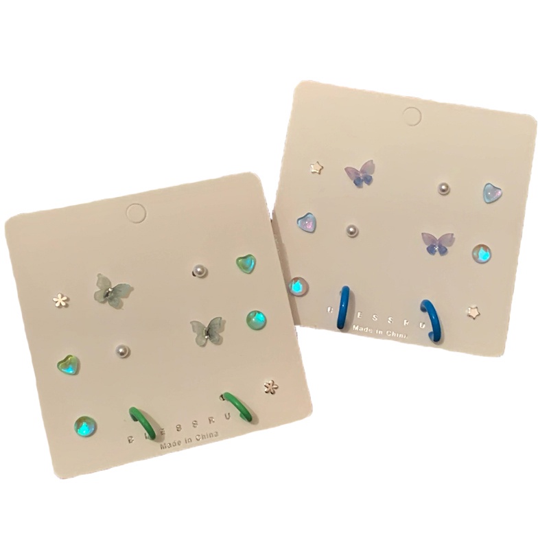 Set 6 đôi khuyên tai AY dạng xỏ thiết kế bướm hoa trái tim ngọc trai nhân tạo thời trang cho nữ