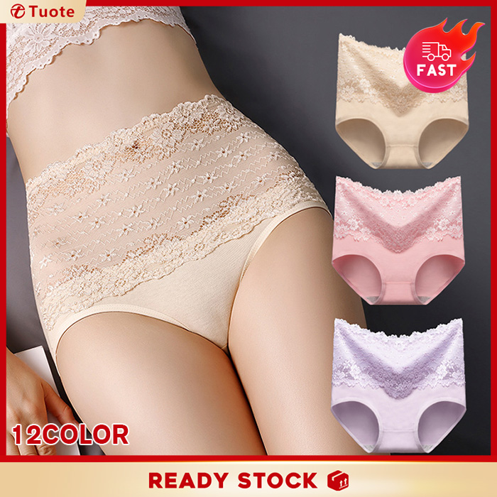 L~2XL Tuote Ready Stock Women's Panties High Waist Sexy Lace Underpants Cotton Female Briefs