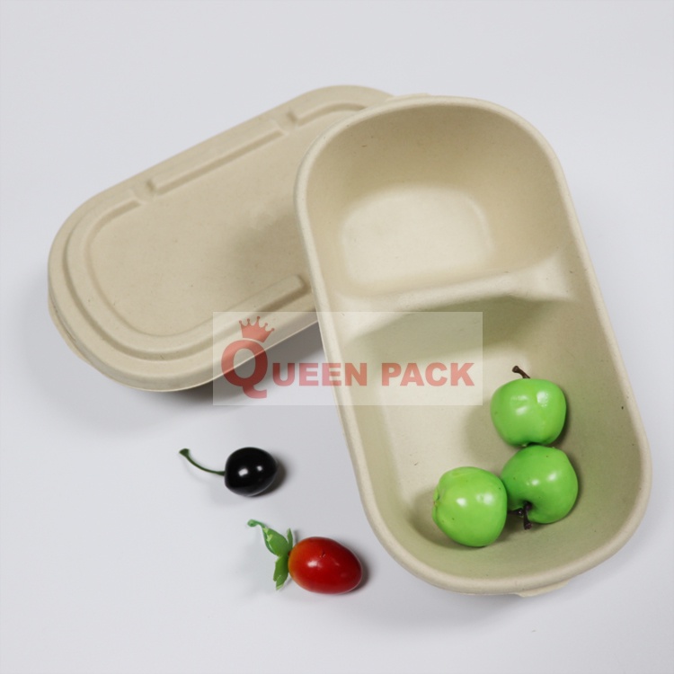 SET 50 Hôp bã mía 2 Ngăn Kèm Nắp Rời Bã Mía/Nhựa PET đựng đồ ăn dùng 1 lần, dùng cho nhà hàng quán ăn khách sạn
