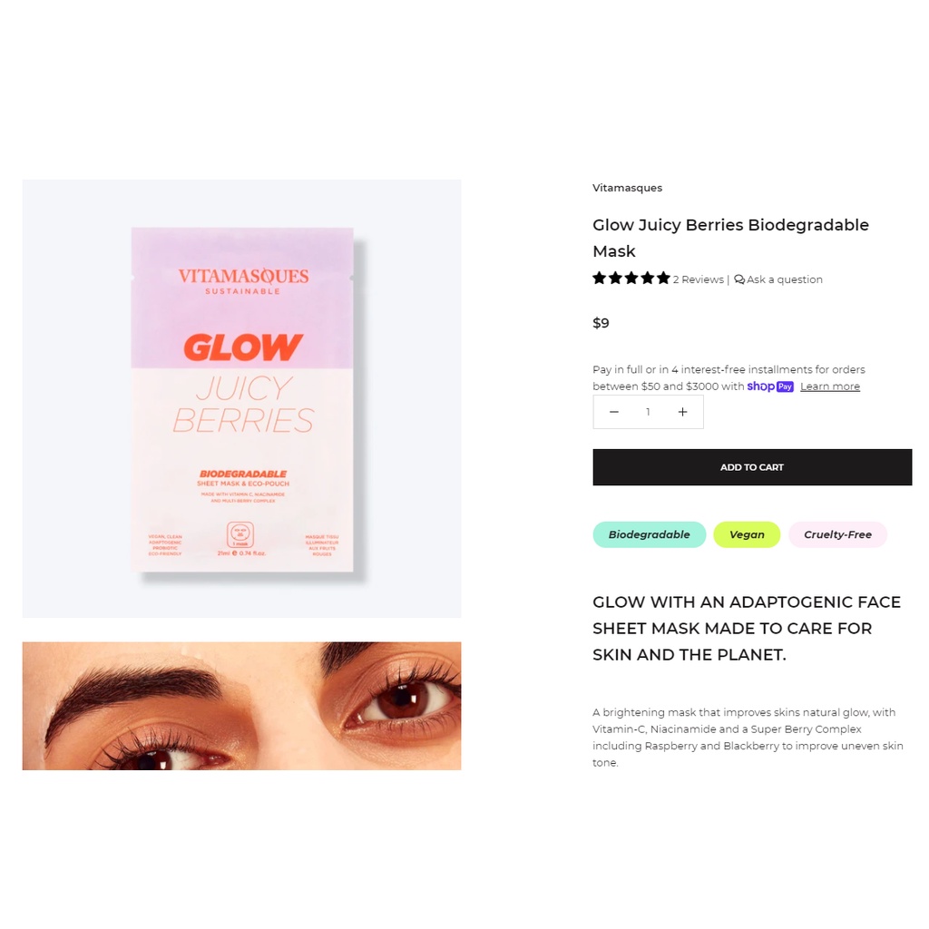 Set 2 Mặt nạ VITAMASQUES NOURISH &amp; GLOW Face Mask Set 10$