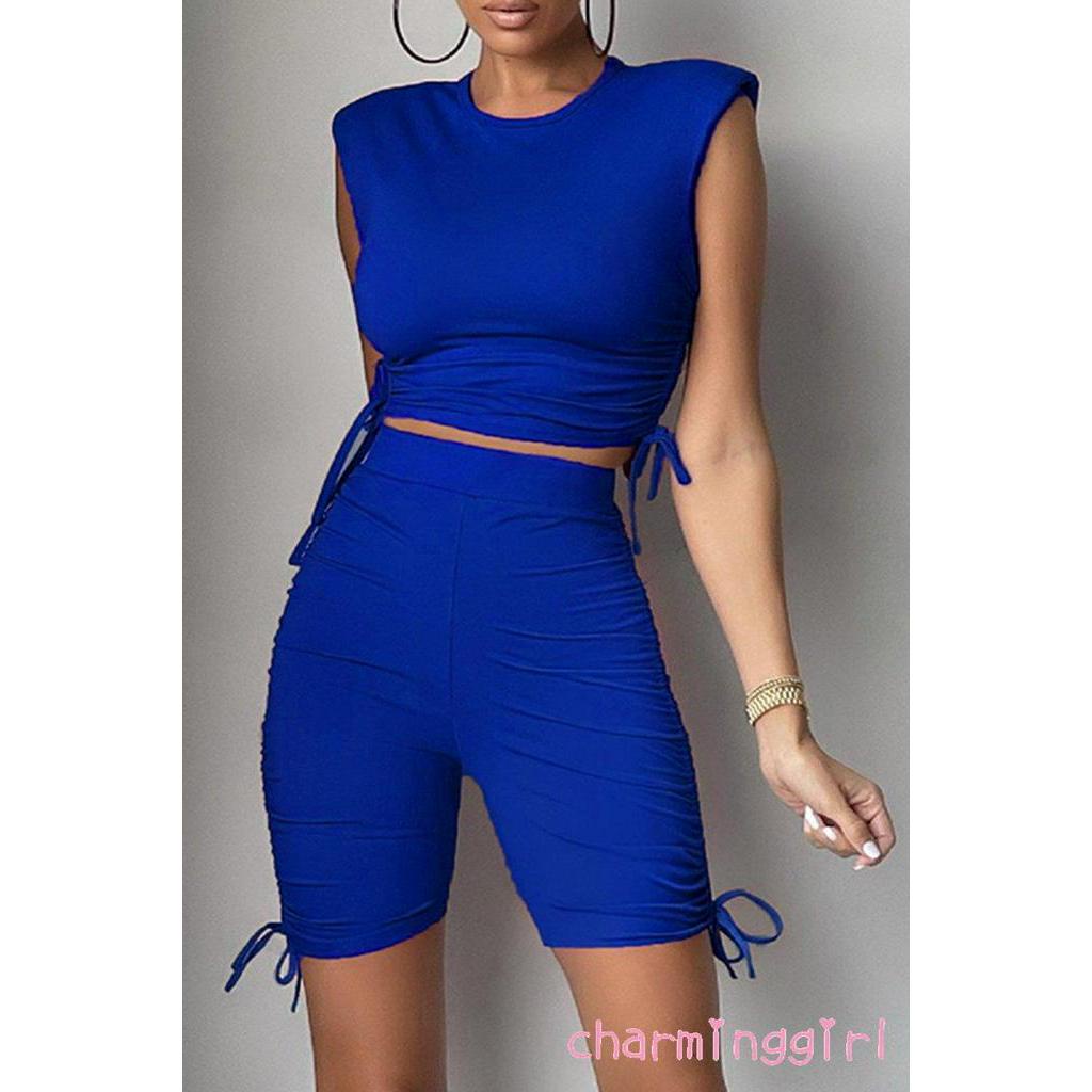 Set Áo Lửng Sát Nách Và Quần Short Lưng Cao Thời Trang Dành Cho Nữ