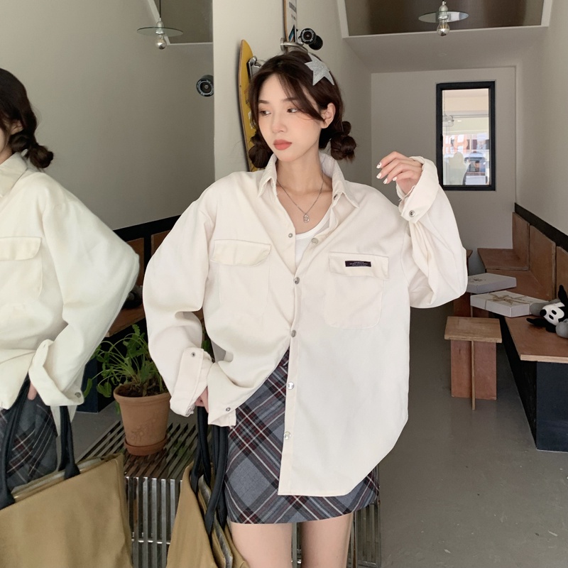 SUXI Áo Sơ Mi Tay Dài Màu Sắc Trơn Phong Cách Hàn Quốc Cổ Điển Thời Trang Mùa Thu Cho Nữ