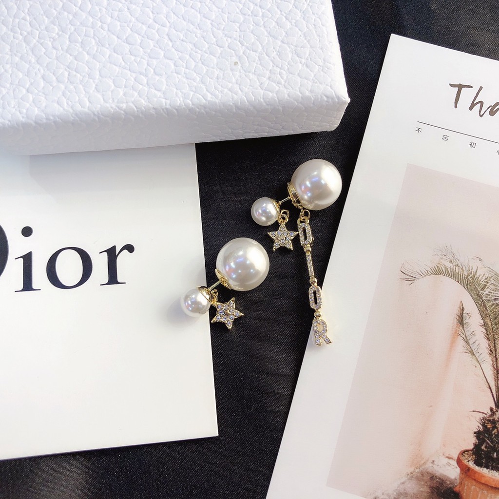 DIOR Cặp Bông Tai Thời Trang Bằng Hợp Kim Có Đính Đá Đầy Cá Tính