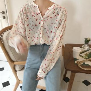Áo Sơ Mi Nữ Tay Dài Họa Tiết Thời Trang Phong Cách Hàn Quốc