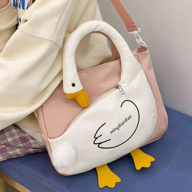 Cartoon Big Goose Bag Female Personal Korean Style Portable Crossbody Large Capacity Canvas Bag Cute Girl Student Shoulder Bag JFZc