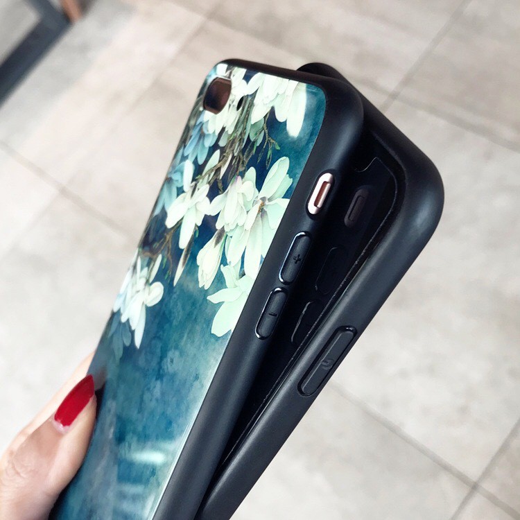 ốp lưng kính cho iphone hình cô gái và hoa không kèm dây đeo ốp lưng iphone 7 plus 6 7 8 xsmax 11 promax k279