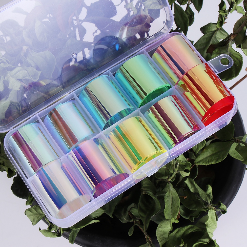 Nhãn Dán Trang Trí Móng Tay Mặt Kính Hình Aurora Màu Holographic DIY