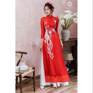 Áo dài đỏ gấm tơ 4tà