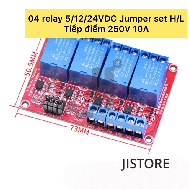 Mô đun Mạch rờ le Relay 1/2/4/8 kênh điều khiển 5/12/24VDC ngõ ra 250VAC 10A/30A, có jumper chọn tín hiệu H/L